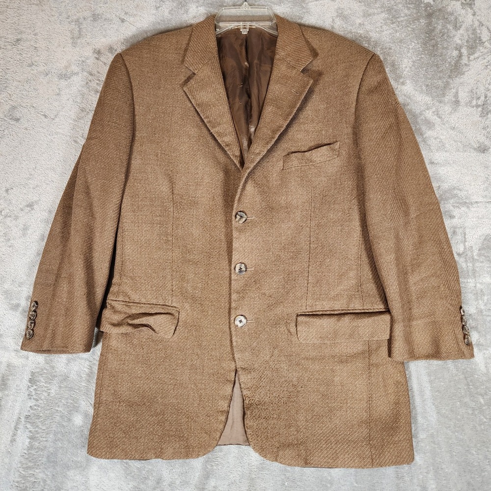 Joseph Abboud Blazer Mens 39R Mark Shale Brown Plaid Sport Coat Jacket Silk Wool